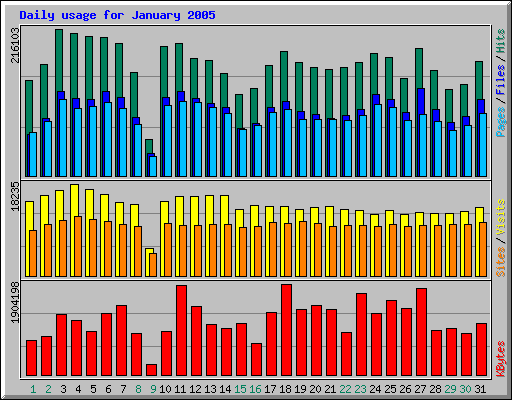 Daily usage for January 2005